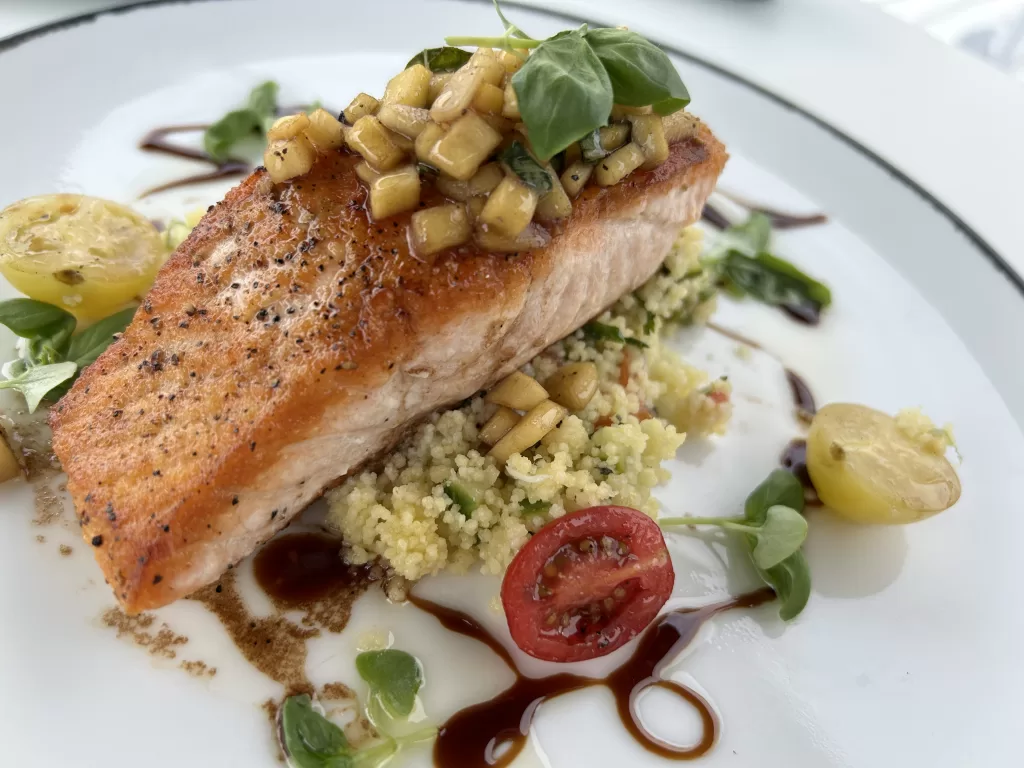 Image of salmon meal on a plate from Grand View Deck restaurant