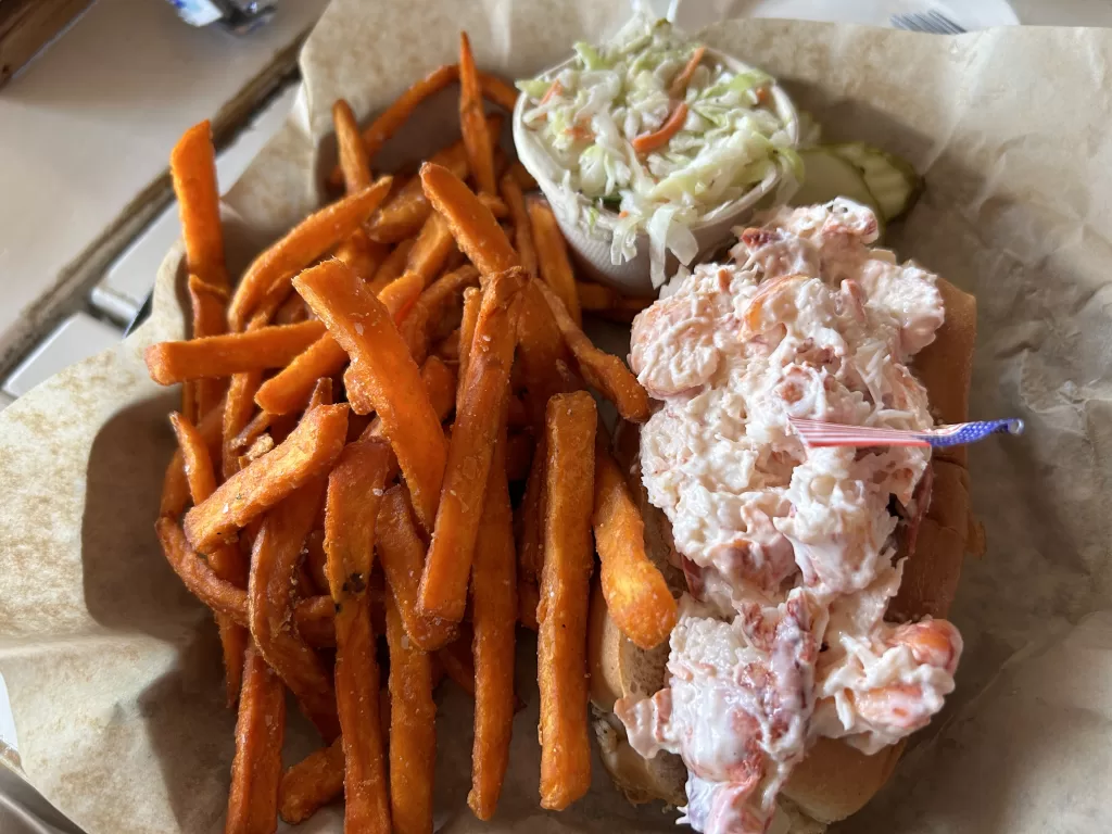 Lobster roll with sweet potato fries