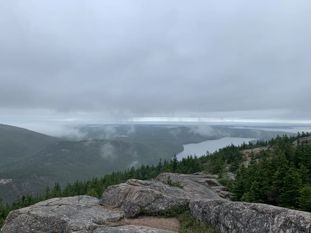 Mountains and a lake in Acadia