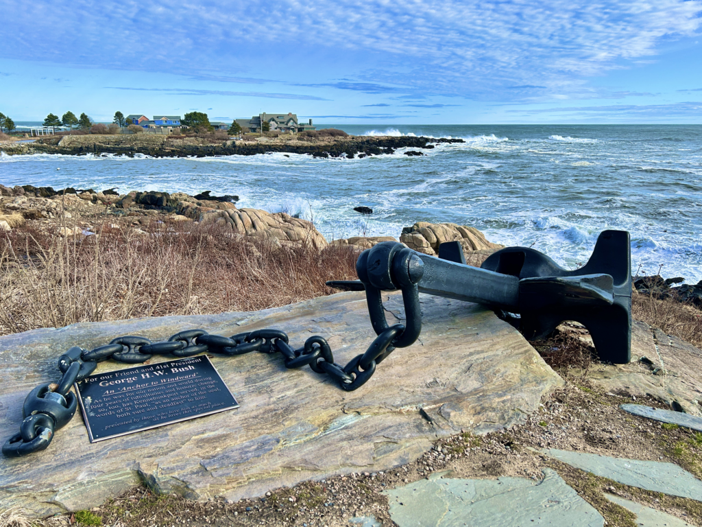 Image of the Bush's compound and a metal anchor in the foreground