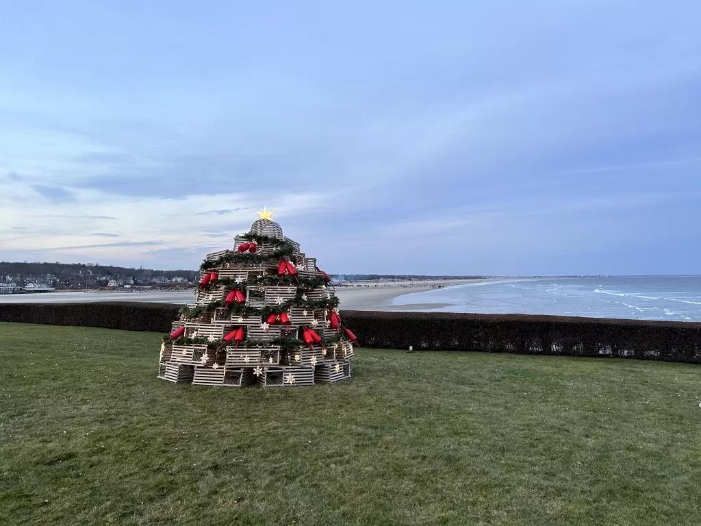 Lobster crate Christmas tree on the lawn